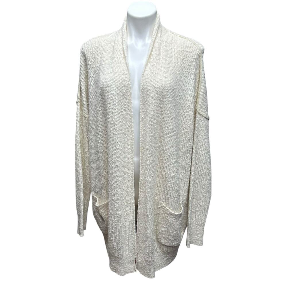 Abercrombie & Fitch Cardigan Sweater Nubby Textured Knit Pockets Open Ivory Sz L